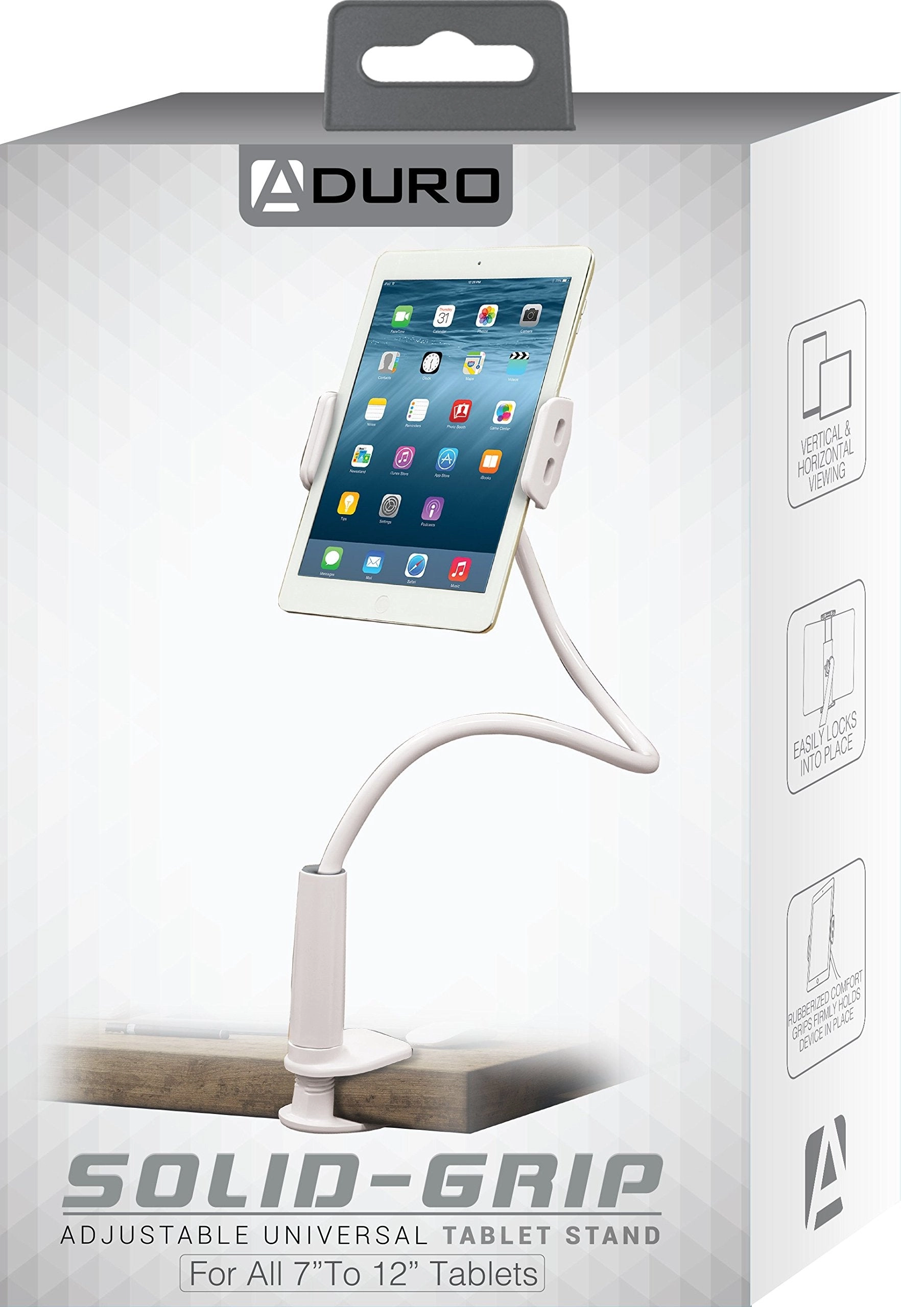 Aduro Solid-Grip 360 Adjustable Universal Gooseneck Tablet Stand for Desk  Durable, Rubberized, Mount with Holder