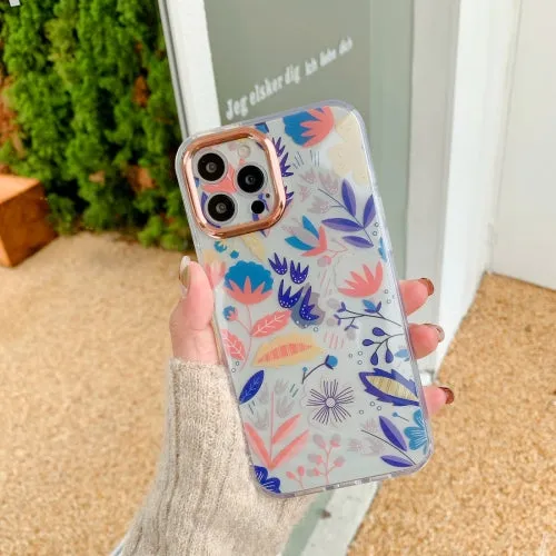 For iPhone 12 Precision Hole Dual-side Laminating IMD Plating Flowers Pattern TPU Phone Case
