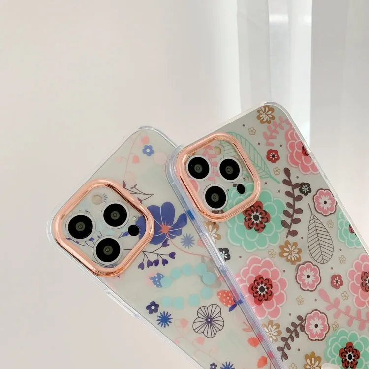 For iPhone 12 Precision Hole Dual-side Laminating IMD Plating Flowers Pattern TPU Phone Case