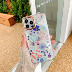 For iPhone 12 Precision Hole Dual-side Laminating IMD Plating Flowers Pattern TPU Phone Case