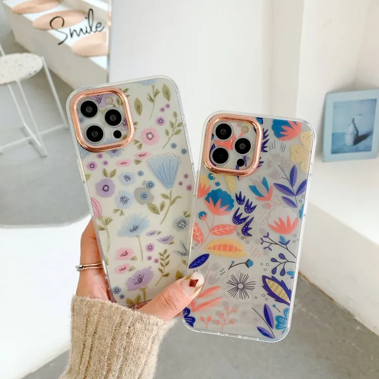 For iPhone 12 Precision Hole Dual-side Laminating IMD Plating Flowers Pattern TPU Phone Case