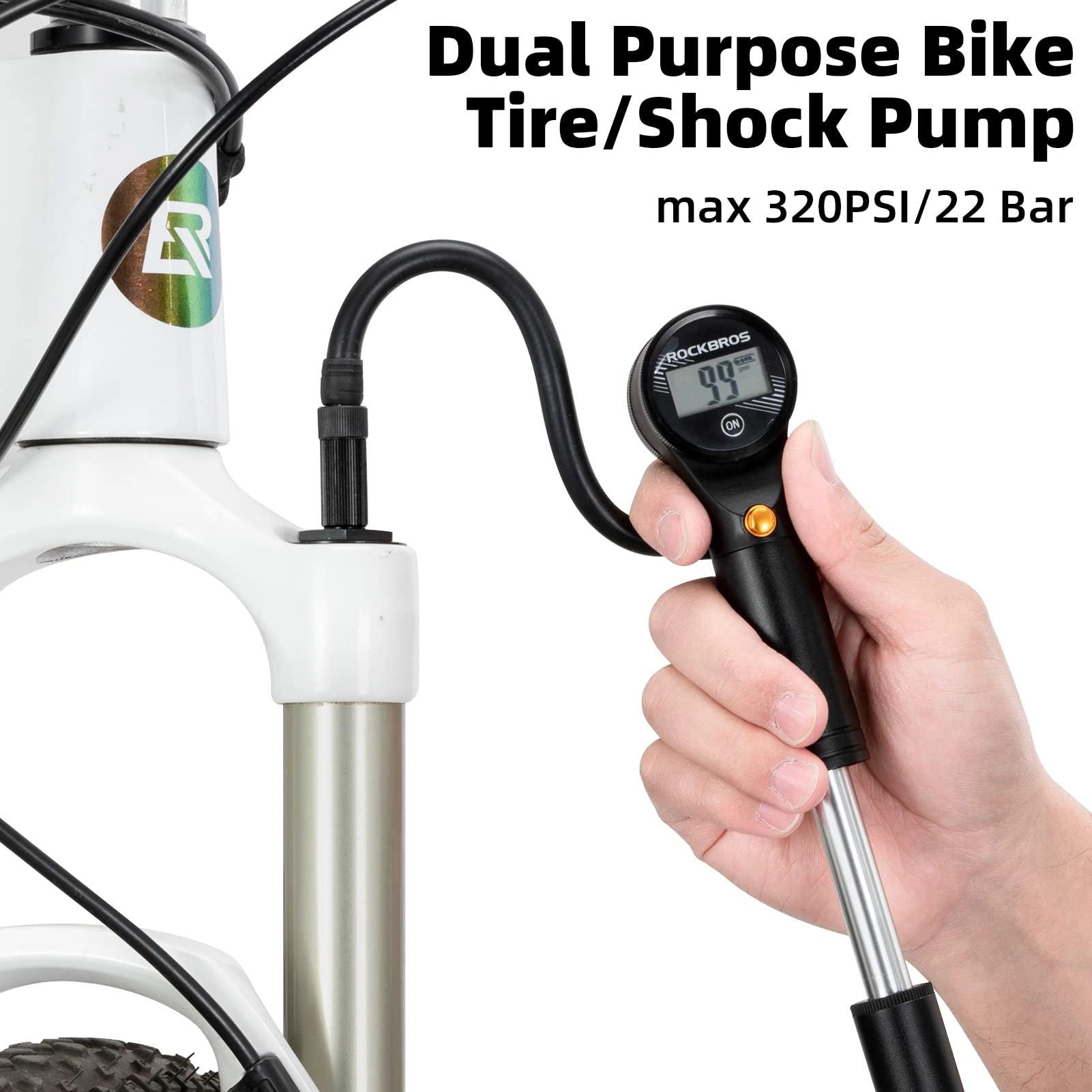 ROCKBROS Bike Tire Shock Mini Pump 320PSI High Pressure
