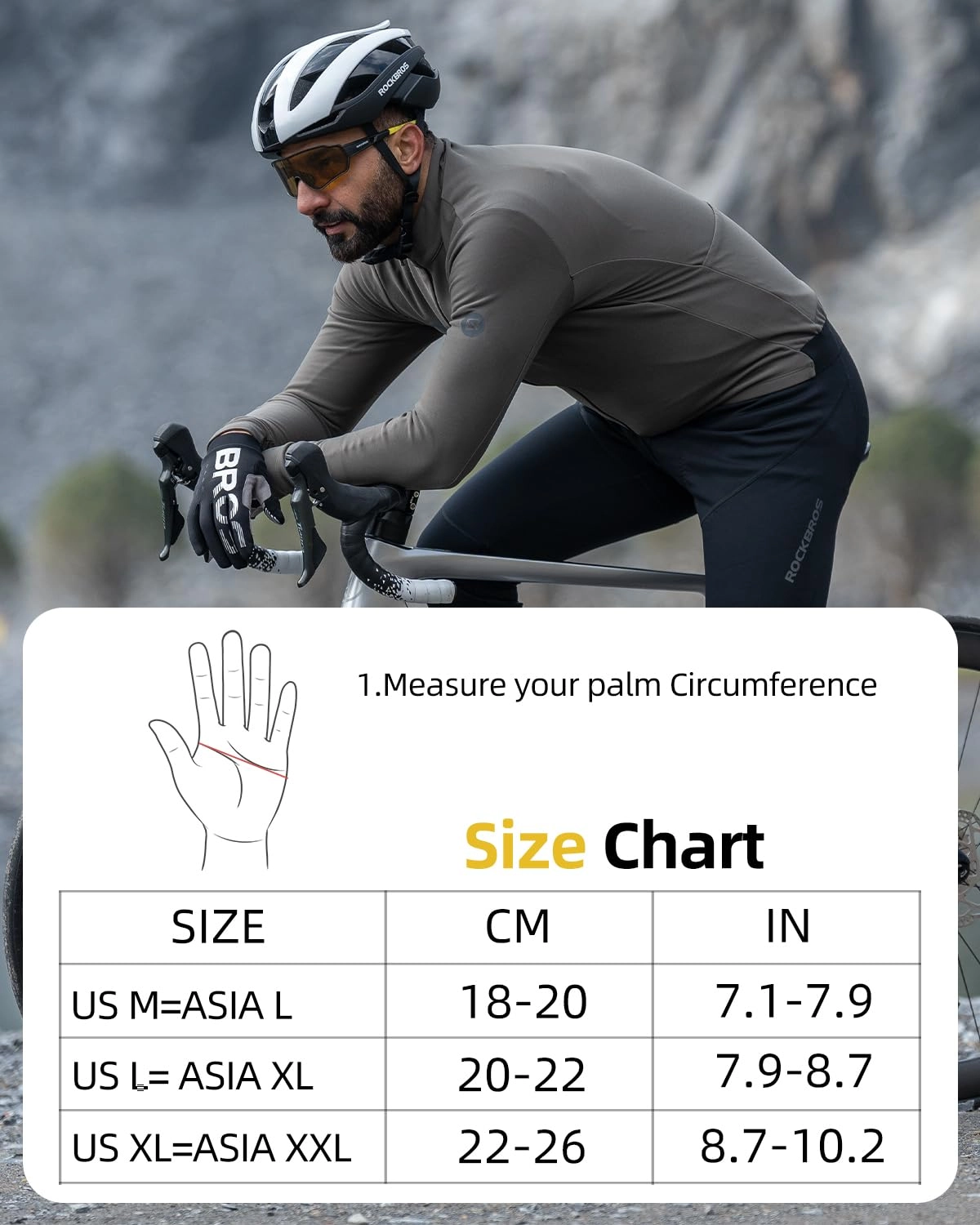 ROCKBROS Full Finger Cycling Gloves, Motorcycle Mountain Bike Gloves for Men