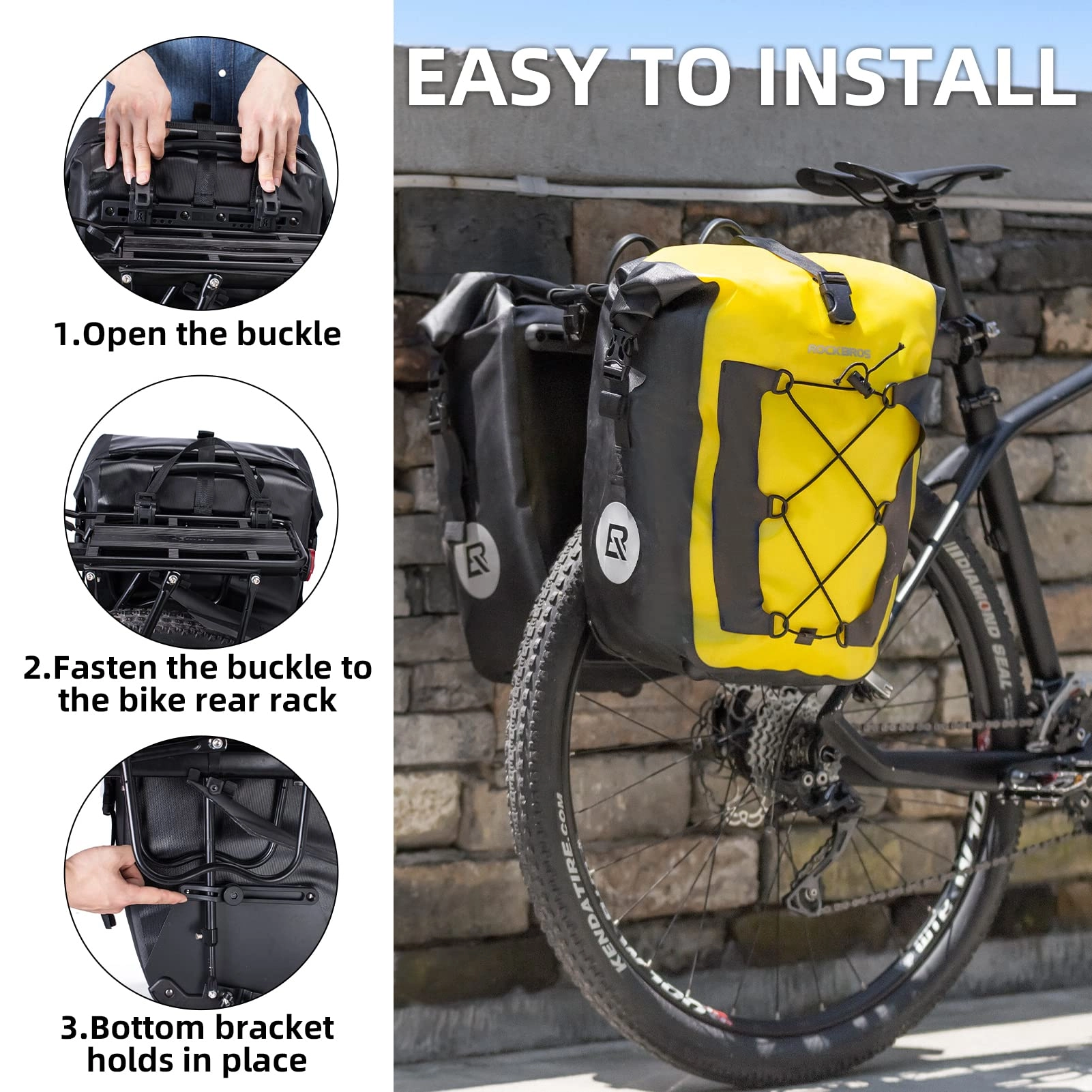 ROCKBROS Waterproof 27L Large Capacity Bike Rear Rack Bicycle Pannier Bag Waterproof
