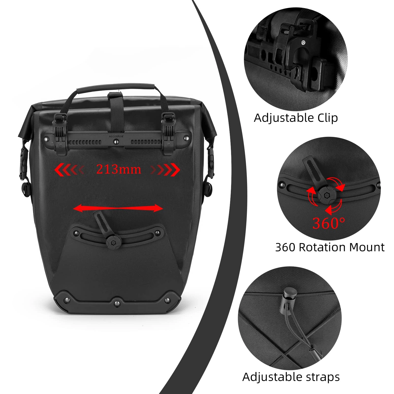 ROCKBROS Waterproof 27L Large Capacity Bike Rear Rack Bicycle Pannier Bag Waterproof