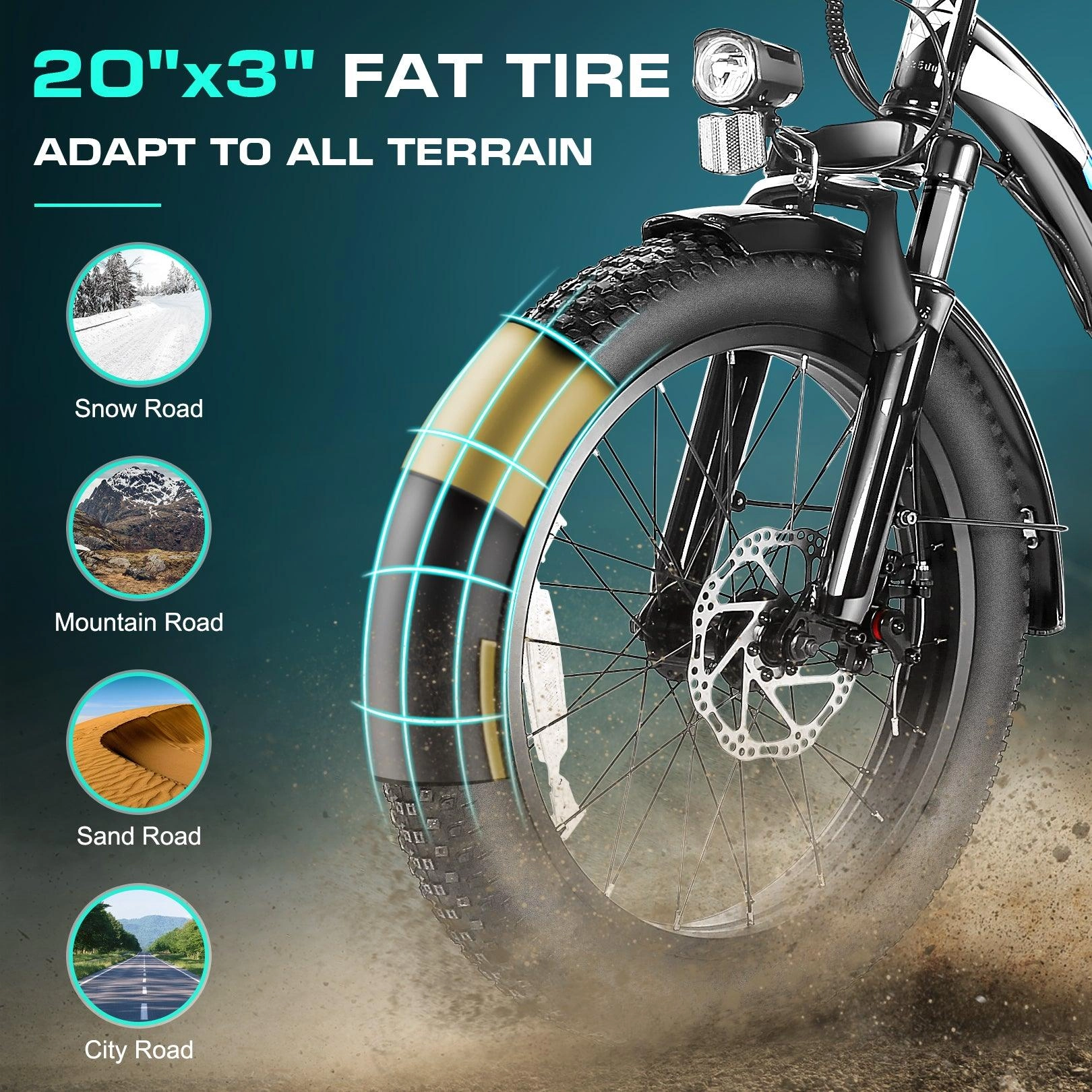 VIVI MT20UL Electric Bike 3.0" Fat Tire Folding Electric Bike UL2849 Certified